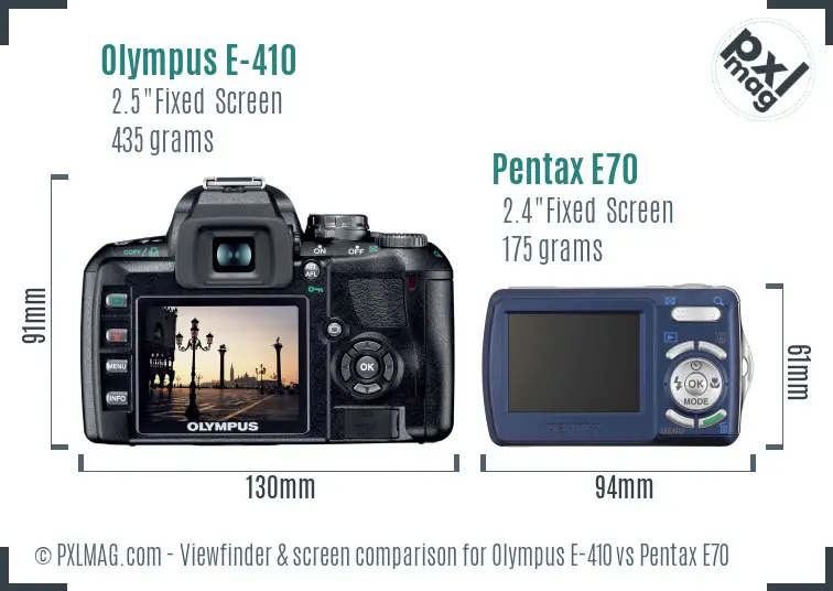 Olympus E-410 vs Pentax E70 Screen and Viewfinder comparison