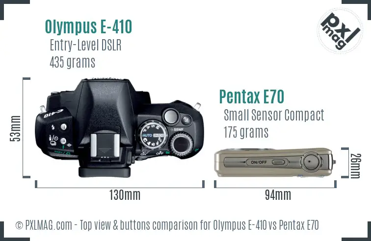 Olympus E-410 vs Pentax E70 top view buttons comparison