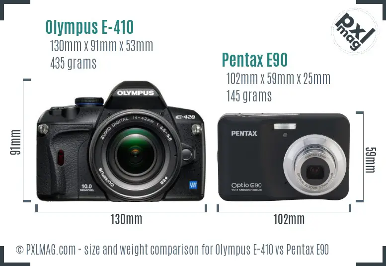 Olympus E-410 vs Pentax E90 size comparison