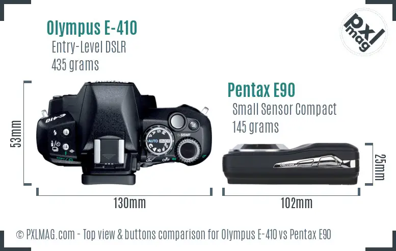 Olympus E-410 vs Pentax E90 top view buttons comparison