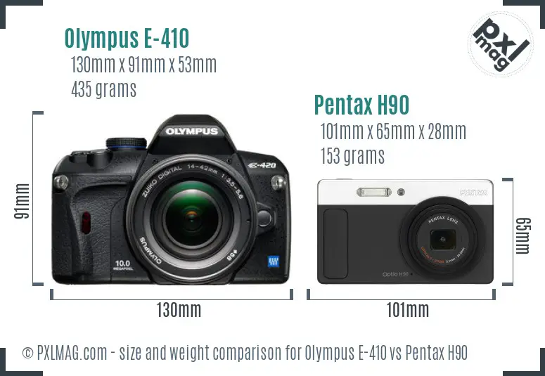 Olympus E-410 vs Pentax H90 size comparison