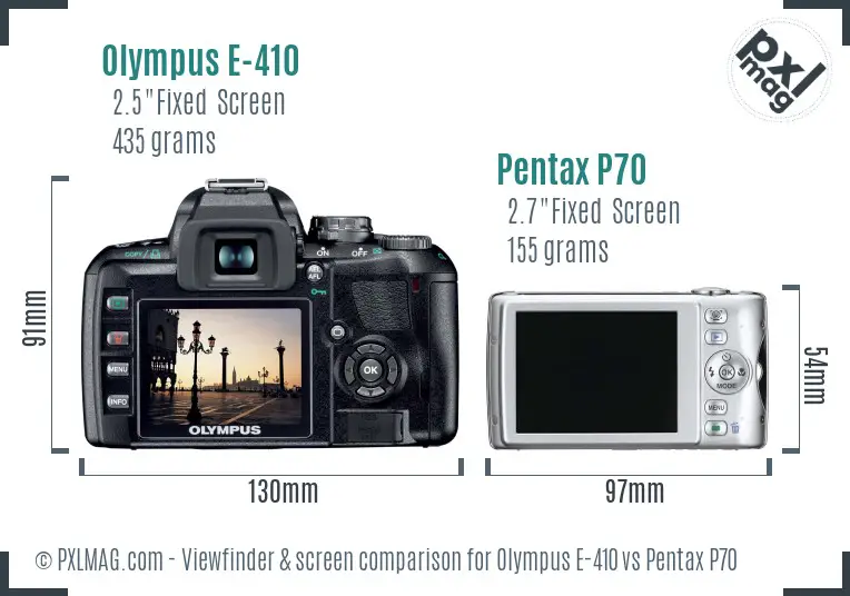 Olympus E-410 vs Pentax P70 Screen and Viewfinder comparison