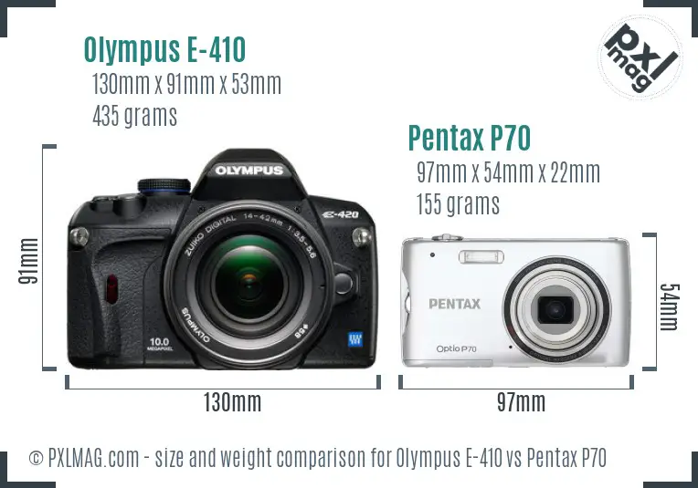 Olympus E-410 vs Pentax P70 size comparison