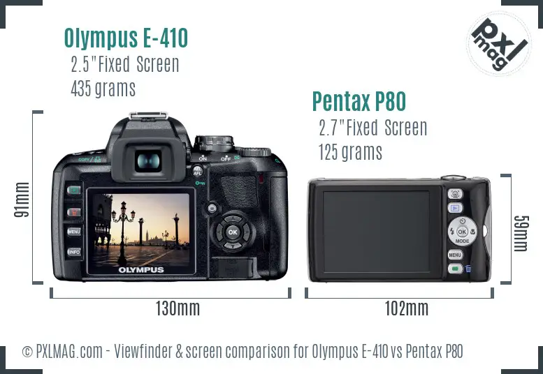 Olympus E-410 vs Pentax P80 Screen and Viewfinder comparison
