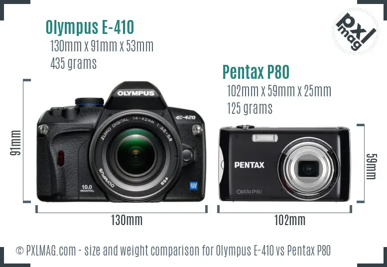 Olympus E-410 vs Pentax P80 size comparison