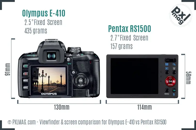 Olympus E-410 vs Pentax RS1500 Screen and Viewfinder comparison