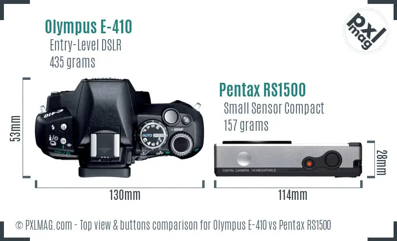 Olympus E-410 vs Pentax RS1500 top view buttons comparison