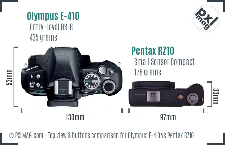 Olympus E-410 vs Pentax RZ10 top view buttons comparison
