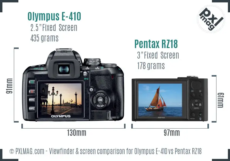 Olympus E-410 vs Pentax RZ18 Screen and Viewfinder comparison