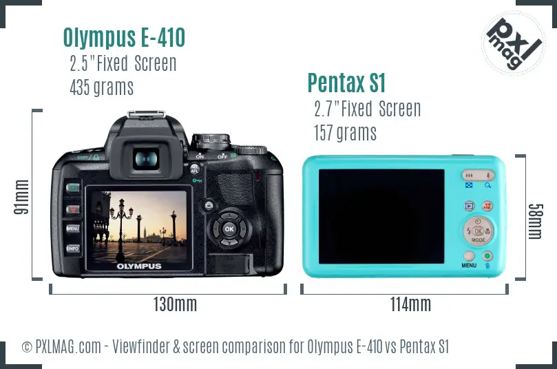 Olympus E-410 vs Pentax S1 Screen and Viewfinder comparison