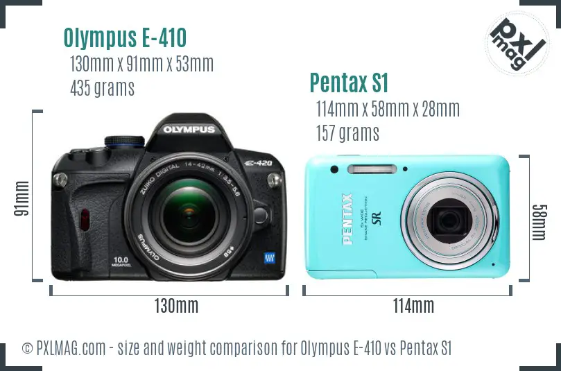 Olympus E-410 vs Pentax S1 size comparison