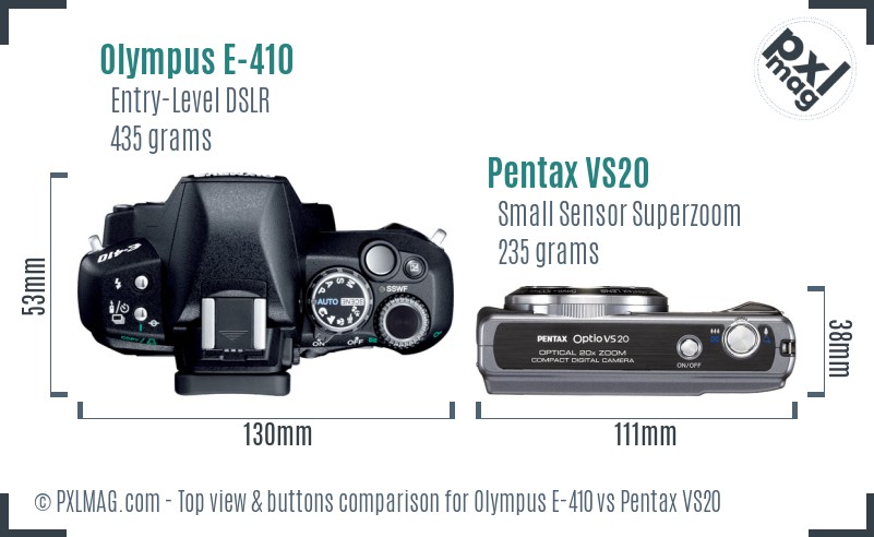 Olympus E-410 vs Pentax VS20 top view buttons comparison