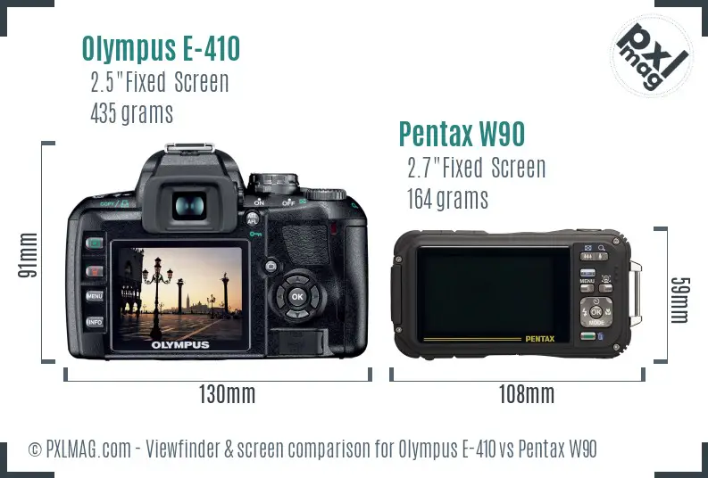 Olympus E-410 vs Pentax W90 Screen and Viewfinder comparison