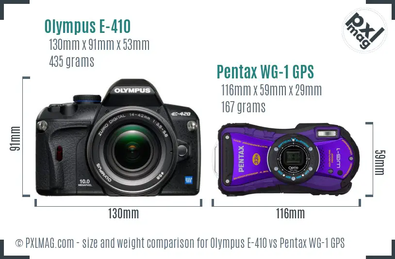Olympus E-410 vs Pentax WG-1 GPS size comparison