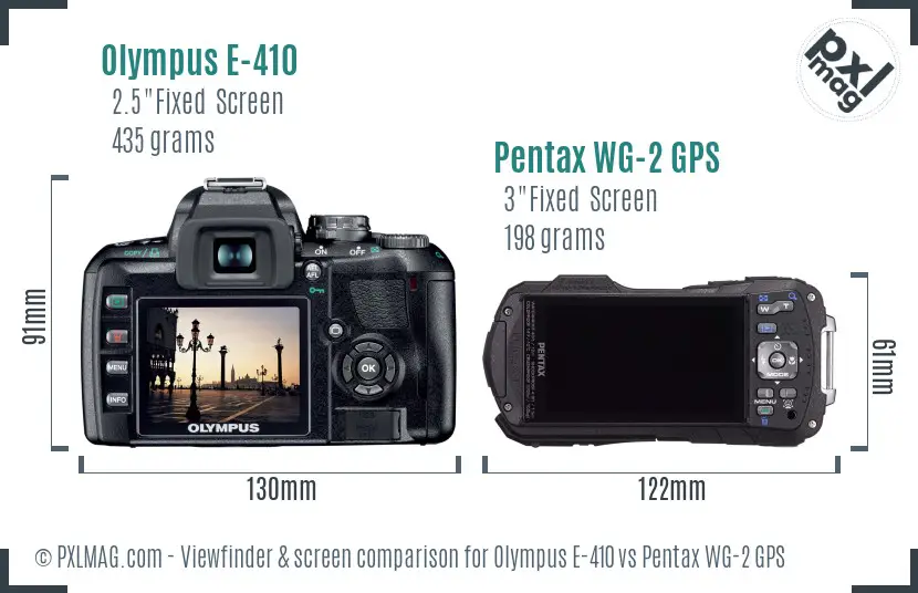 Olympus E-410 vs Pentax WG-2 GPS Screen and Viewfinder comparison