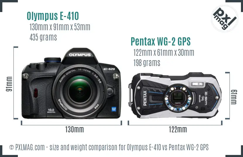 Olympus E-410 vs Pentax WG-2 GPS size comparison