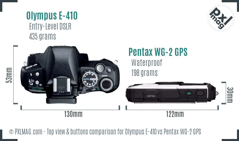 Olympus E-410 vs Pentax WG-2 GPS top view buttons comparison