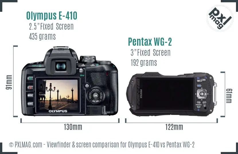 Olympus E-410 vs Pentax WG-2 Screen and Viewfinder comparison