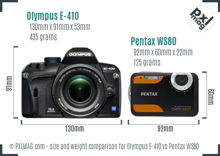 Olympus E-410 vs Pentax WS80 size comparison