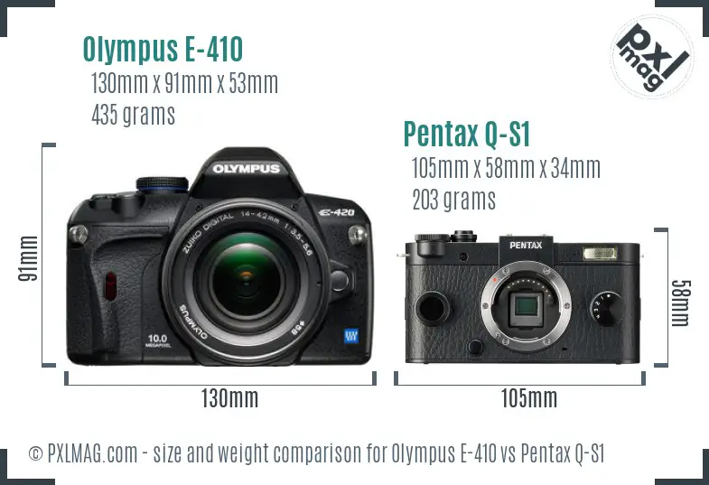 Olympus E-410 vs Pentax Q-S1 size comparison
