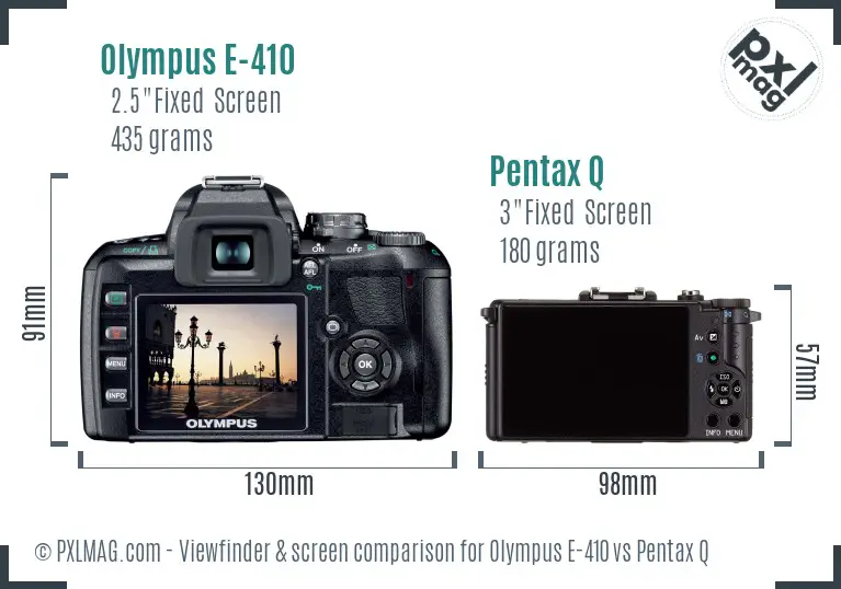 Olympus E-410 vs Pentax Q Screen and Viewfinder comparison
