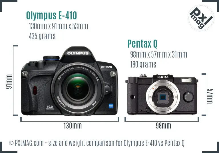 Olympus E-410 vs Pentax Q size comparison