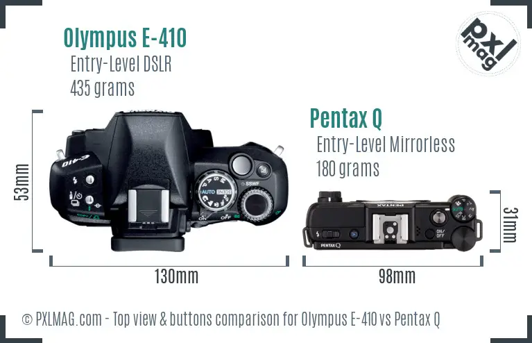 Olympus E-410 vs Pentax Q top view buttons comparison