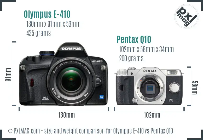 Olympus E-410 vs Pentax Q10 size comparison
