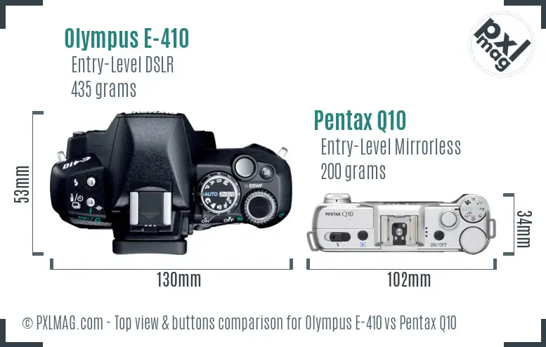 Olympus E-410 vs Pentax Q10 top view buttons comparison