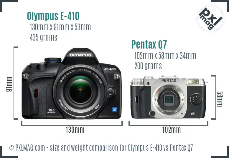 Olympus E-410 vs Pentax Q7 size comparison
