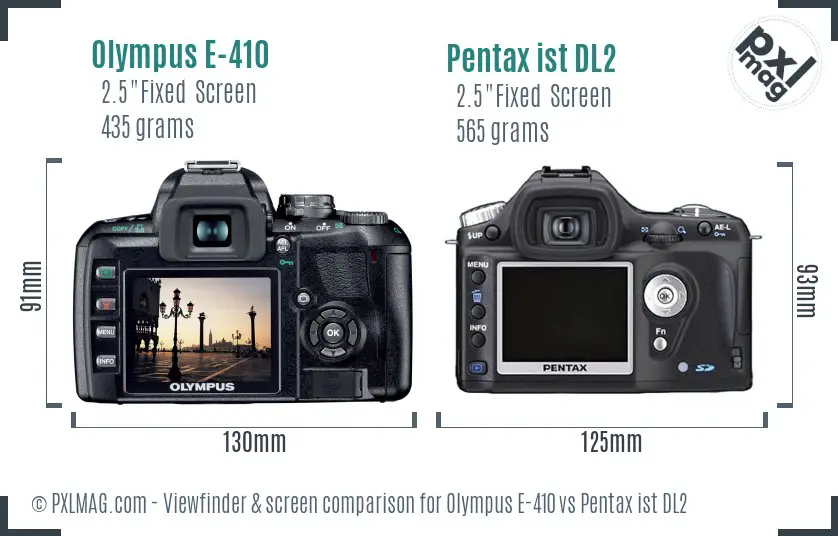Olympus E-410 vs Pentax ist DL2 Screen and Viewfinder comparison