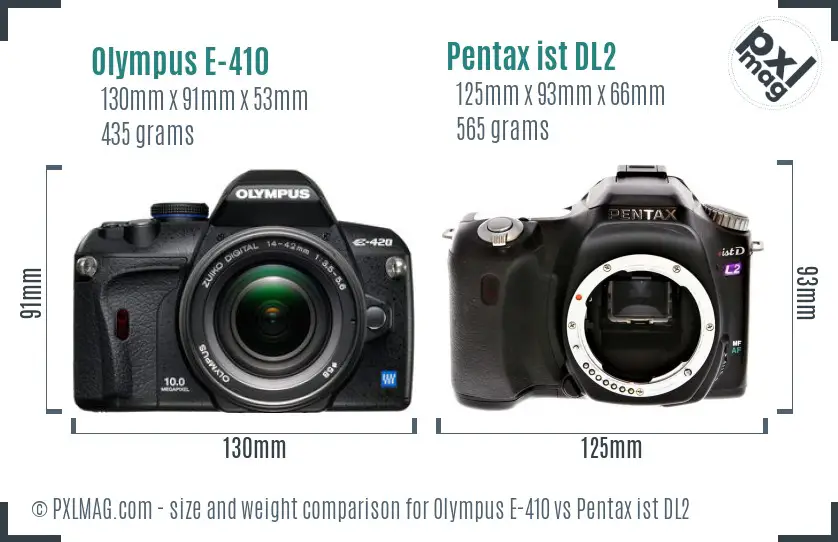 Olympus E-410 vs Pentax ist DL2 size comparison