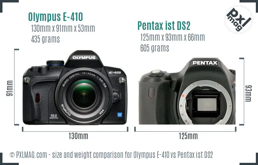 Olympus E-410 vs Pentax ist DS2 size comparison