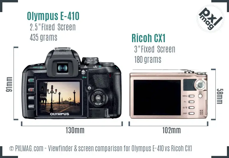 Olympus E-410 vs Ricoh CX1 Screen and Viewfinder comparison