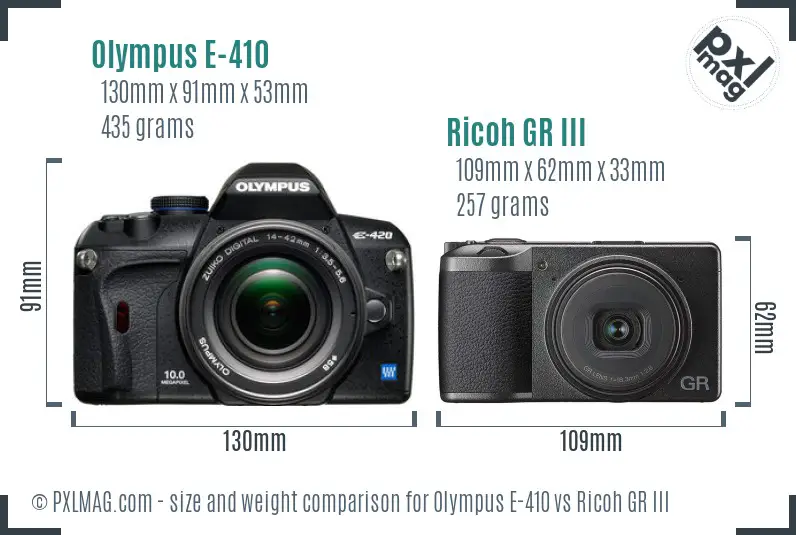 Olympus E-410 vs Ricoh GR III size comparison