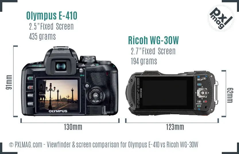 Olympus E-410 vs Ricoh WG-30W Screen and Viewfinder comparison
