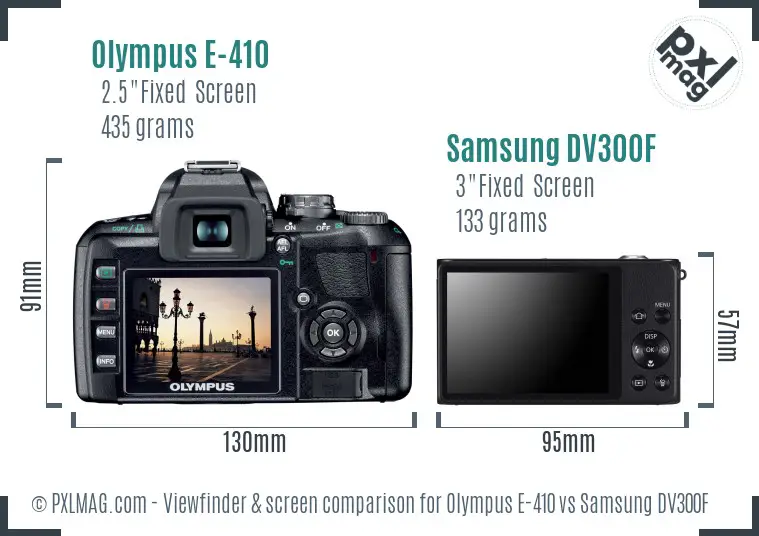 Olympus E-410 vs Samsung DV300F Screen and Viewfinder comparison