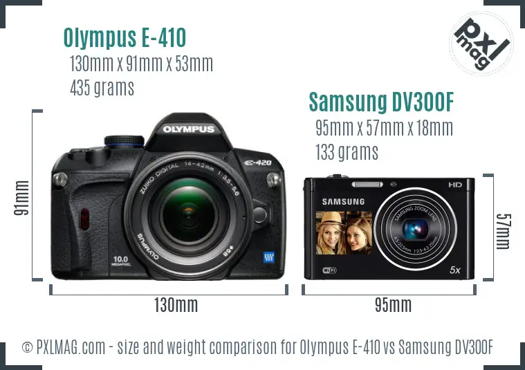 Olympus E-410 vs Samsung DV300F size comparison