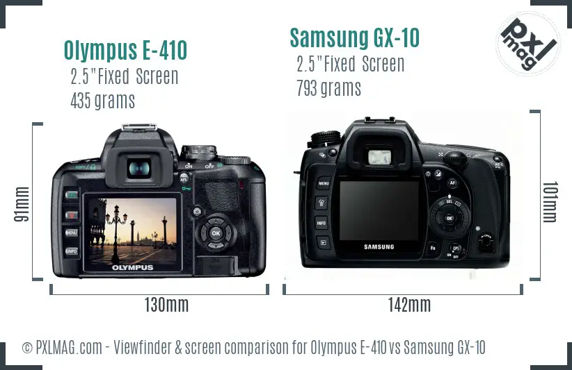Olympus E-410 vs Samsung GX-10 Screen and Viewfinder comparison