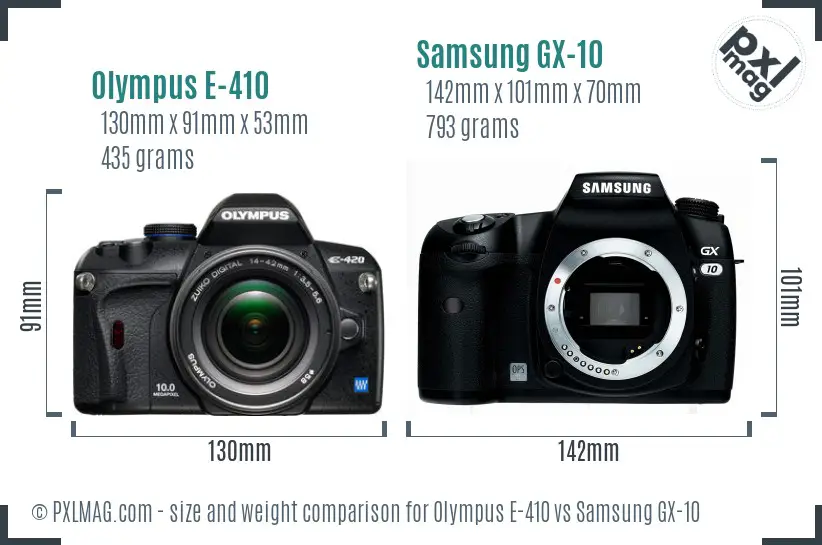 Olympus E-410 vs Samsung GX-10 size comparison