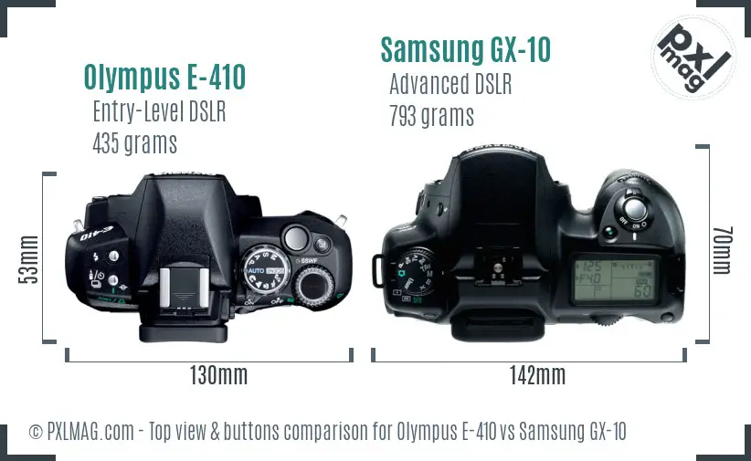 Olympus E-410 vs Samsung GX-10 top view buttons comparison