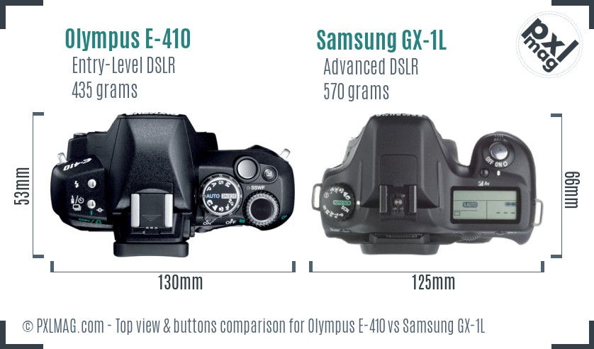 Olympus E-410 vs Samsung GX-1L top view buttons comparison