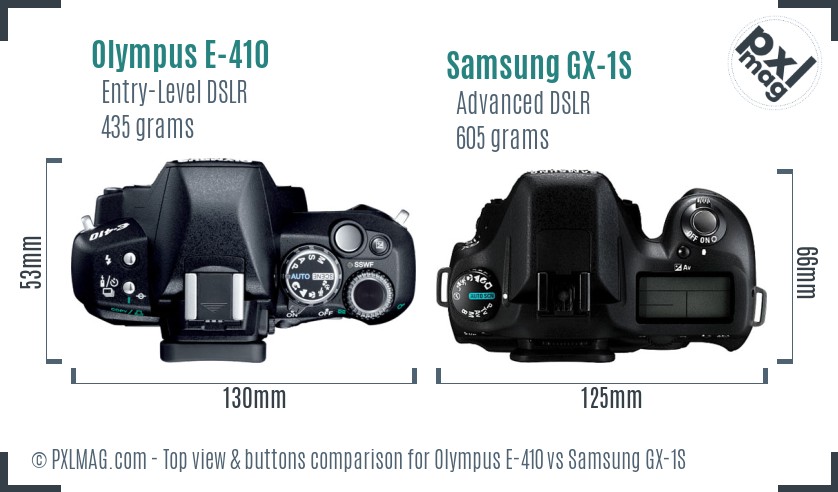 Olympus E-410 vs Samsung GX-1S top view buttons comparison