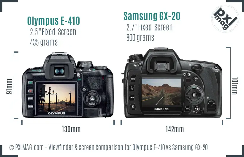 Olympus E-410 vs Samsung GX-20 Screen and Viewfinder comparison