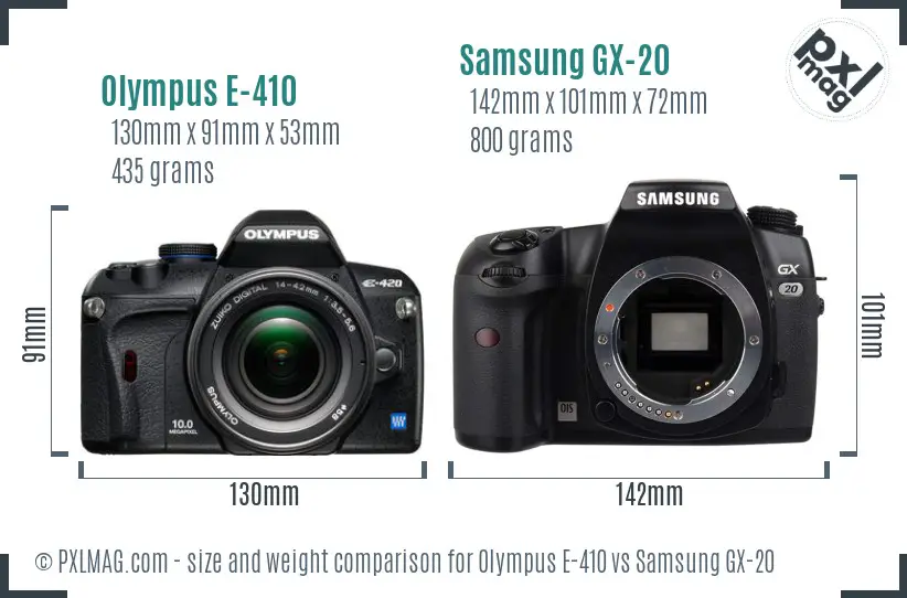 Olympus E-410 vs Samsung GX-20 size comparison