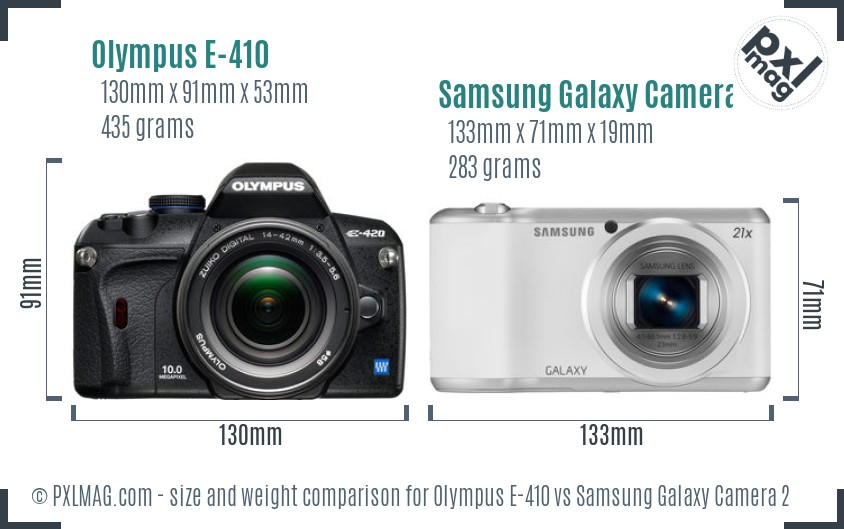 Olympus E-410 vs Samsung Galaxy Camera 2 size comparison