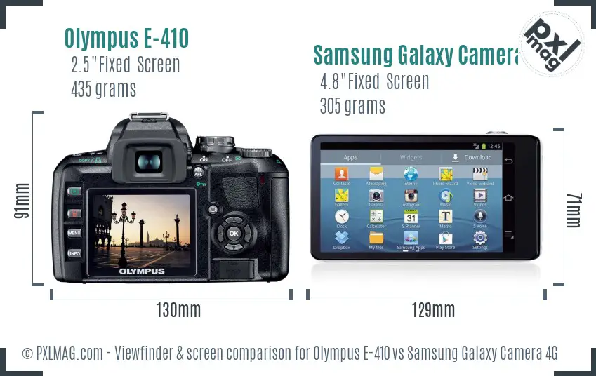 Olympus E-410 vs Samsung Galaxy Camera 4G Screen and Viewfinder comparison