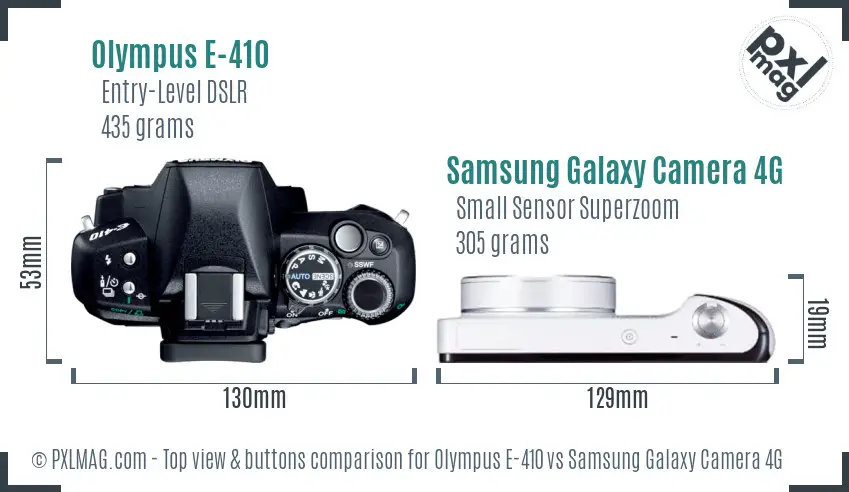 Olympus E-410 vs Samsung Galaxy Camera 4G top view buttons comparison