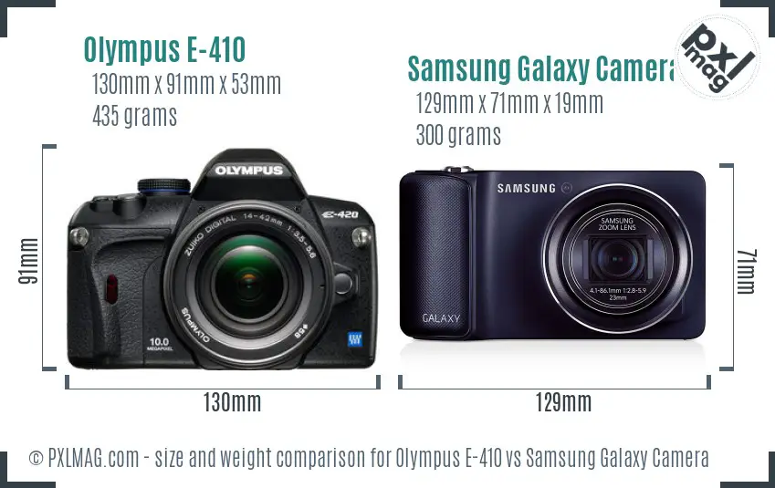 Olympus E-410 vs Samsung Galaxy Camera size comparison Olympus E-410 vs Samsung Galaxy Camera size comparison