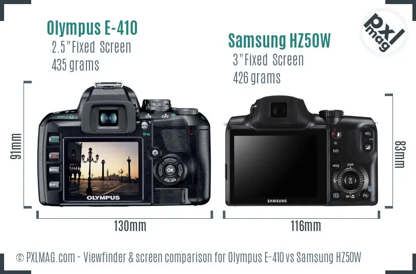 Olympus E-410 vs Samsung HZ50W Screen and Viewfinder comparison Olympus E-410 vs Samsung HZ50W Screen and Viewfinder comparison